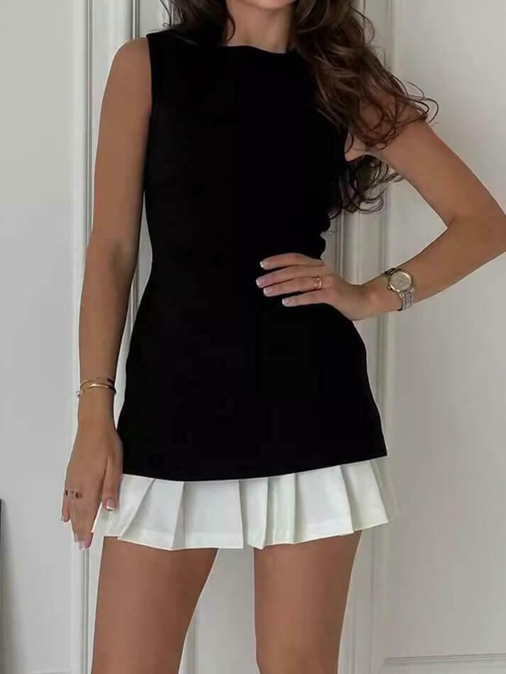 Y2K Aesthetic Sleeveless Pleated Dress - Coquette Grunge Style, Pastel Goth Vibes