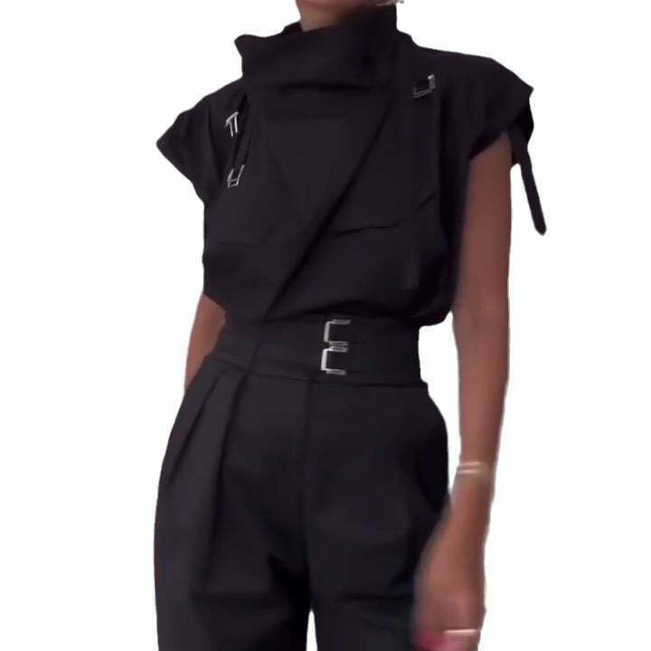 Y2K Aesthetic Slim-Fit Suit with High-Neck Vest for Niche Women Fashion