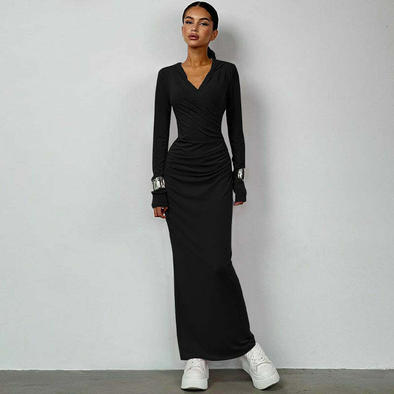 Y2K Aesthetic Slim Hooded Dress for Women - Coquette Style Grunge Fashion with Pastel Goth Vibes
