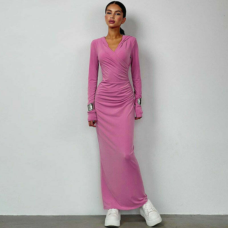 Y2K Aesthetic Slim Hooded Dress for Women - Coquette Style Grunge Fashion with Pastel Goth Vibes