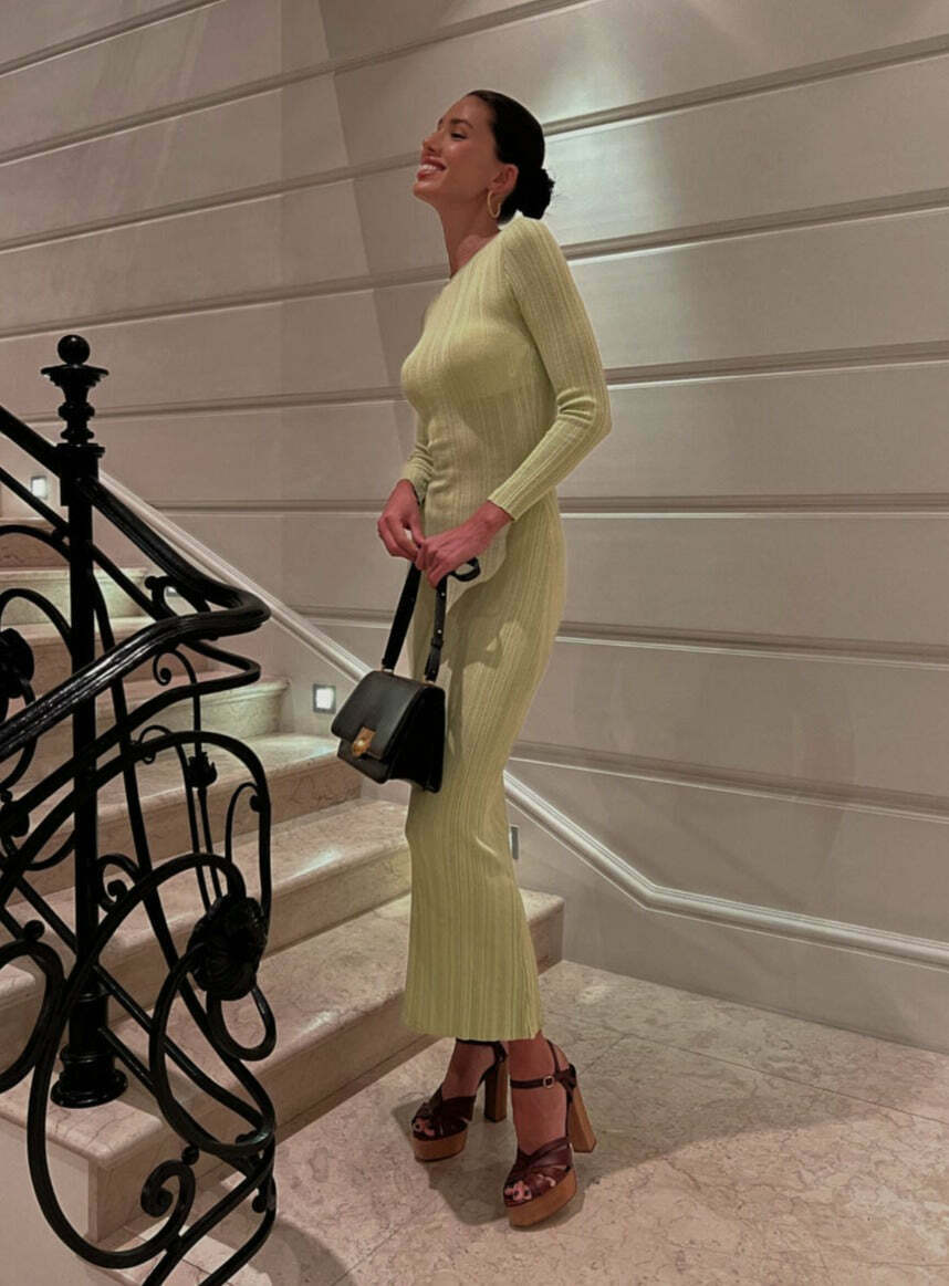 Y2K Aesthetic Slim Knitted Long Dress - Coquette & Grunge Style Women's Fashion