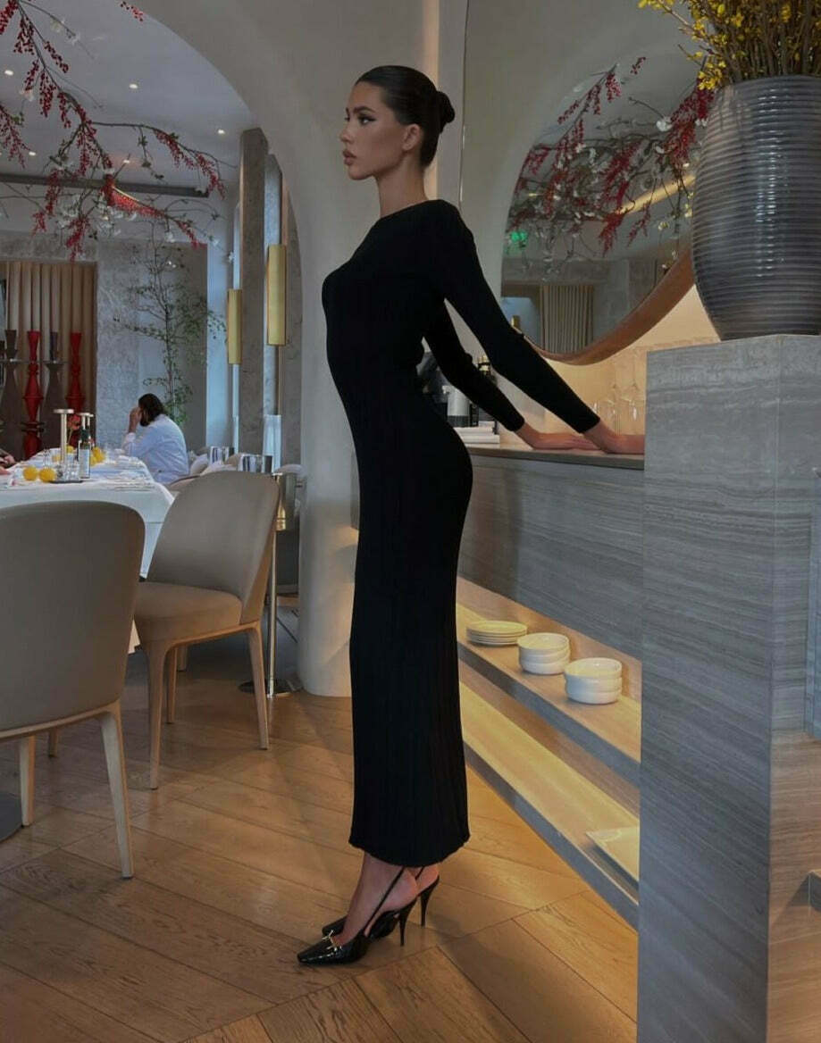 Y2K Aesthetic Slim Knitted Long Dress - Coquette & Grunge Style Women's Fashion