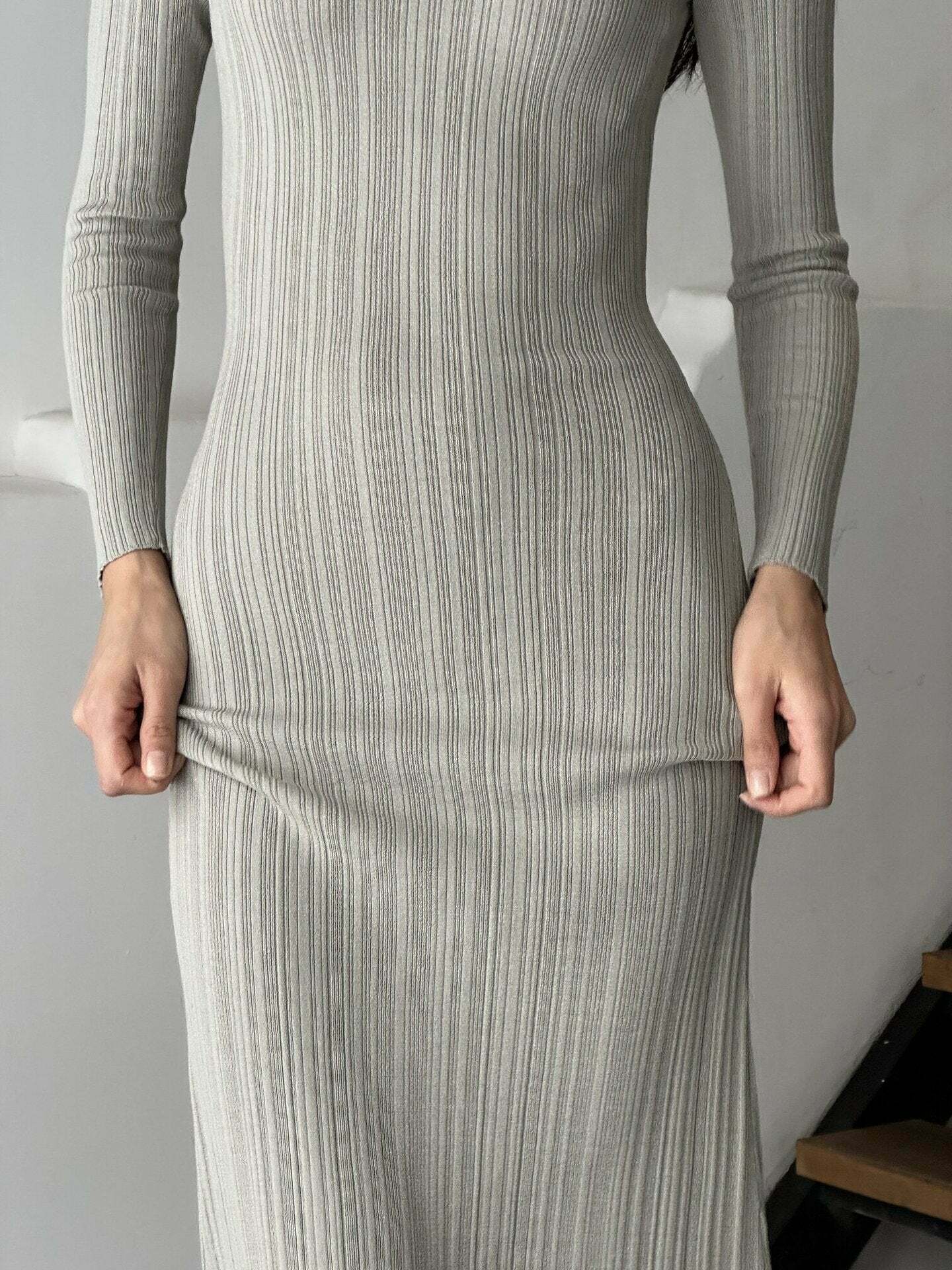 Y2K Aesthetic Slim Knitted Long Dress - Coquette & Grunge Style Women's Fashion