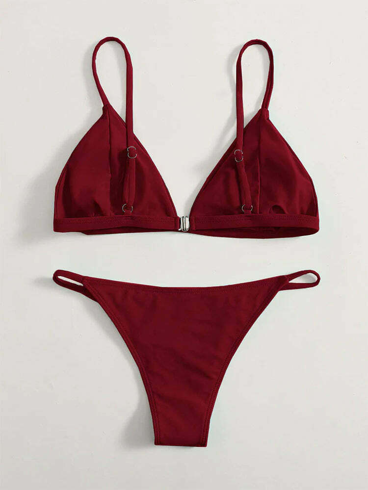 Y2K Aesthetic Solid Color Backless Bikini - Coquette Style Grunge Fashion for Women