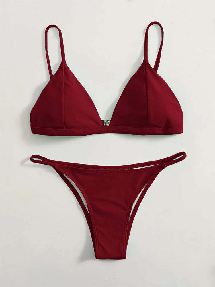Y2K Aesthetic Solid Color Backless Bikini - Coquette Style Grunge Fashion for Women