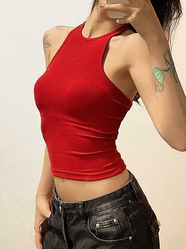 Y2K Aesthetic Solid Color Backless Cropped Tank Top for Women - Coquette Style Grunge Fashion