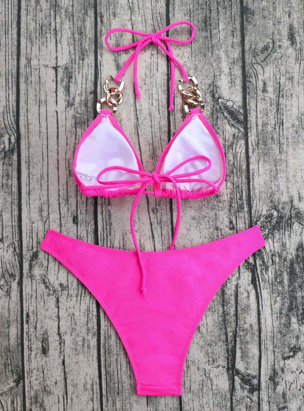 Y2K Aesthetic Solid Color Bikini - Coquette & Grunge Style Women's Swimwear