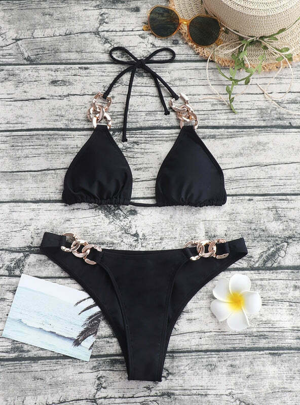 Y2K Aesthetic Solid Color Bikini - Coquette & Grunge Style Women's Swimwear