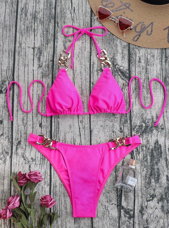Y2K Aesthetic Solid Color Bikini - Coquette & Grunge Style Women's Swimwear