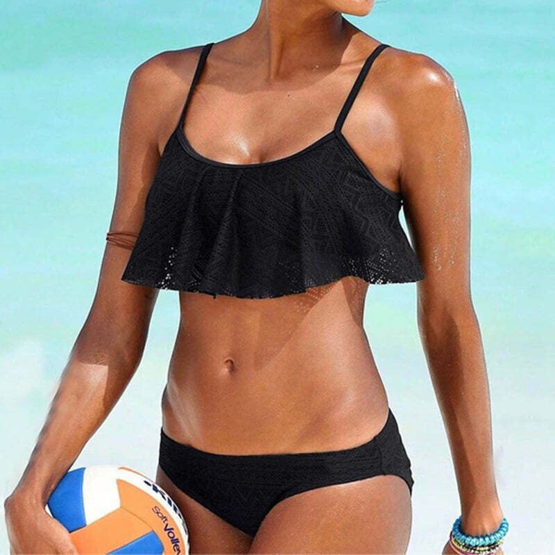 Y2K Aesthetic Solid Color Bikini Set - Sexy Low Waist Swimwear