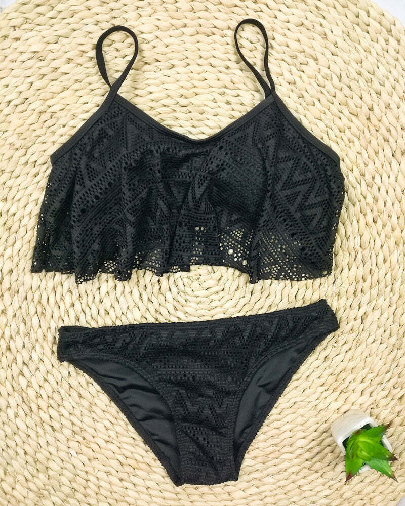 Y2K Aesthetic Solid Color Bikini Set - Sexy Low Waist Swimwear
