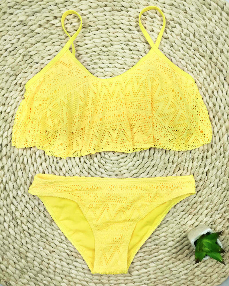 Y2K Aesthetic Solid Color Bikini Set - Sexy Low Waist Swimwear