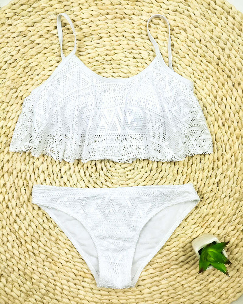 Y2K Aesthetic Solid Color Bikini Set - Sexy Low Waist Swimwear