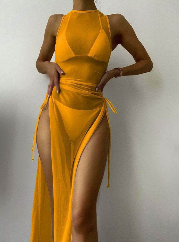Y2K Aesthetic Solid Color Bikini Skirt Set - Coquette Style for Women's Fashion