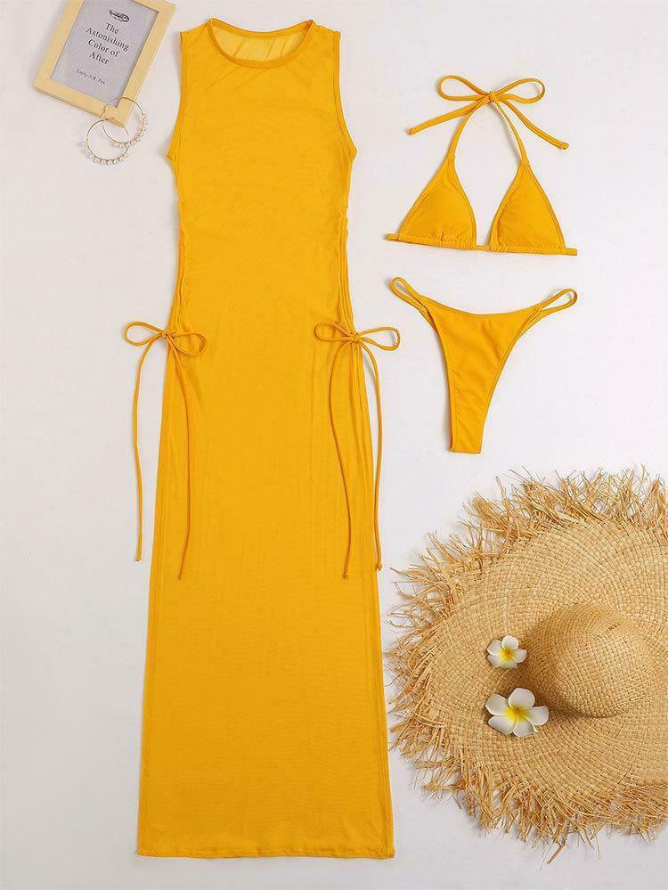 Y2K Aesthetic Solid Color Bikini Skirt Set - Coquette Style for Women's Fashion