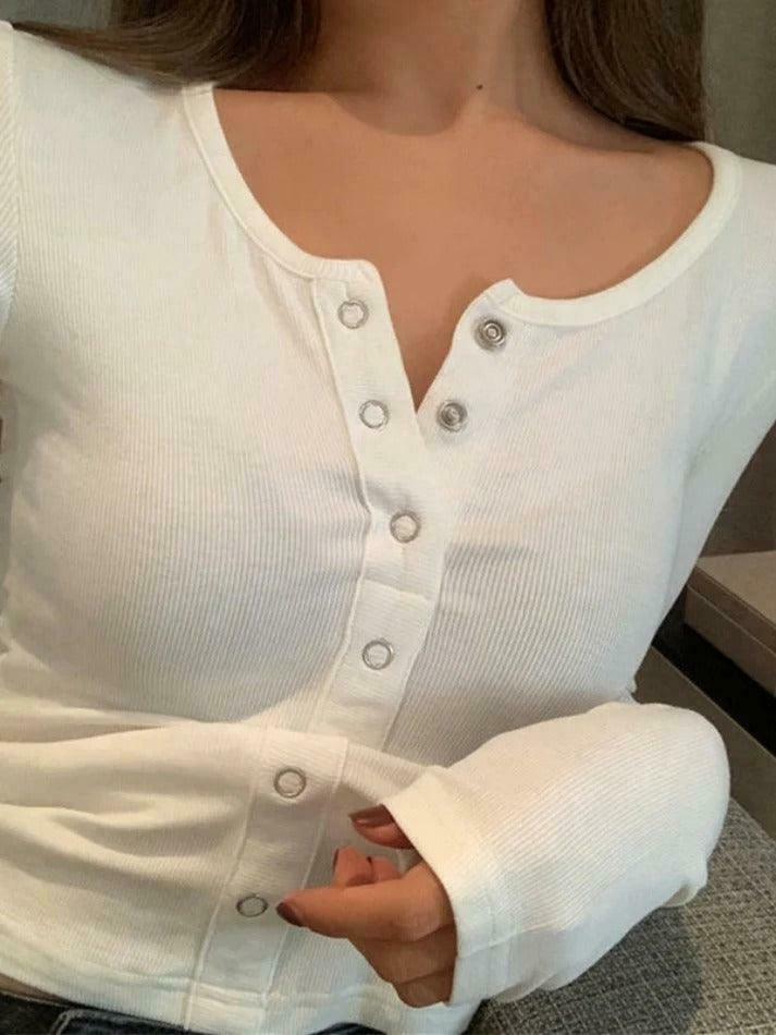 Y2K Aesthetic Solid Color Breasted Slim Knit Sweater