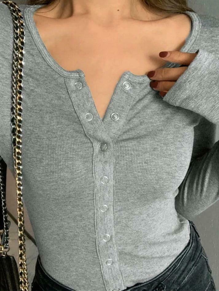 Y2K Aesthetic Solid Color Breasted Slim Knit Sweater