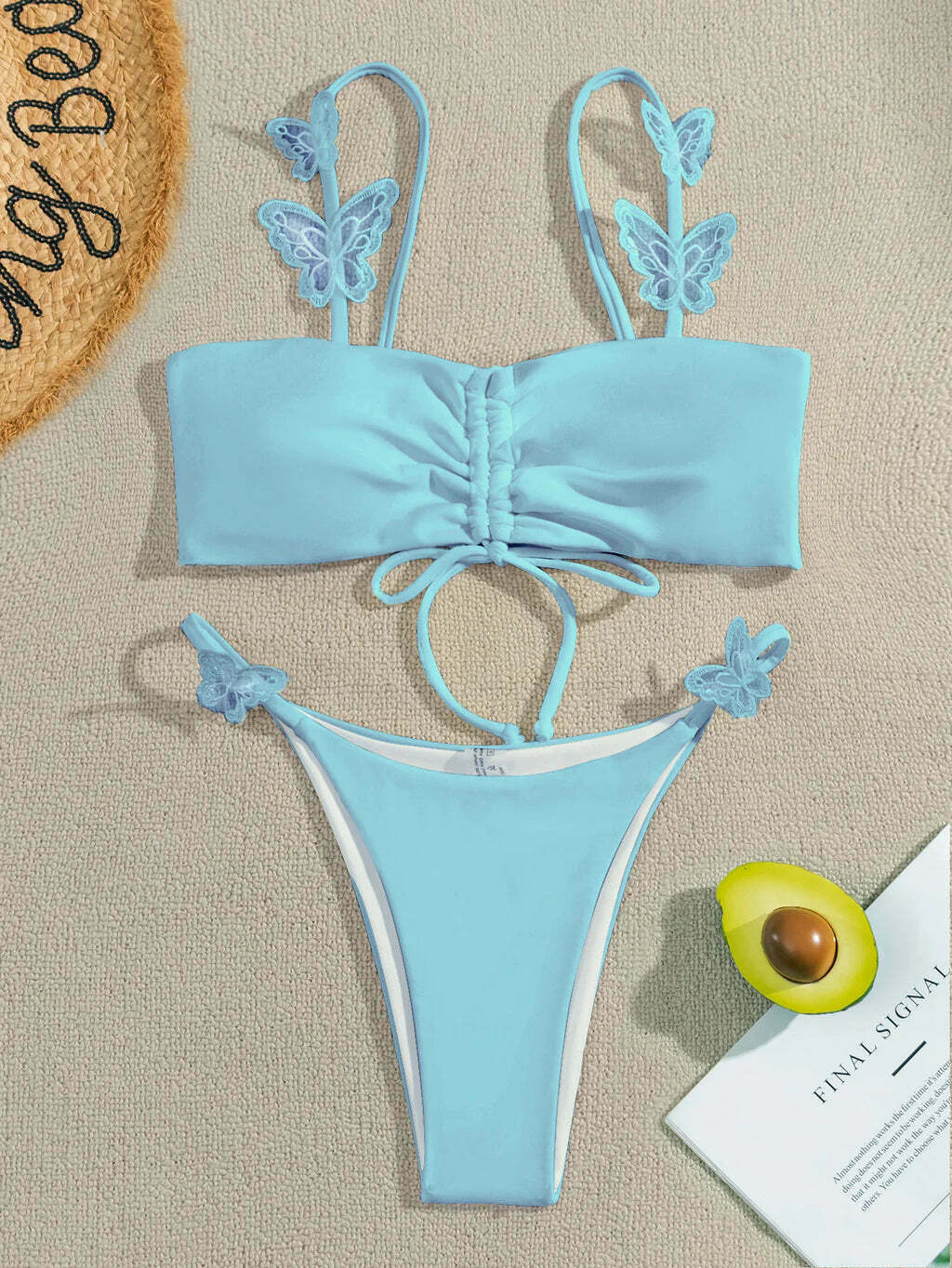 Y2K Aesthetic Solid Color Butterfly Sling Bikini for Niche Women Fashion