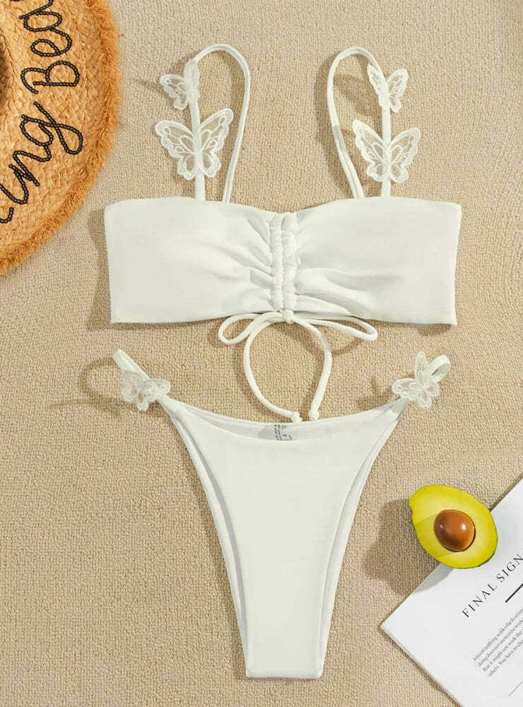 Y2K Aesthetic Solid Color Butterfly Sling Bikini for Niche Women Fashion
