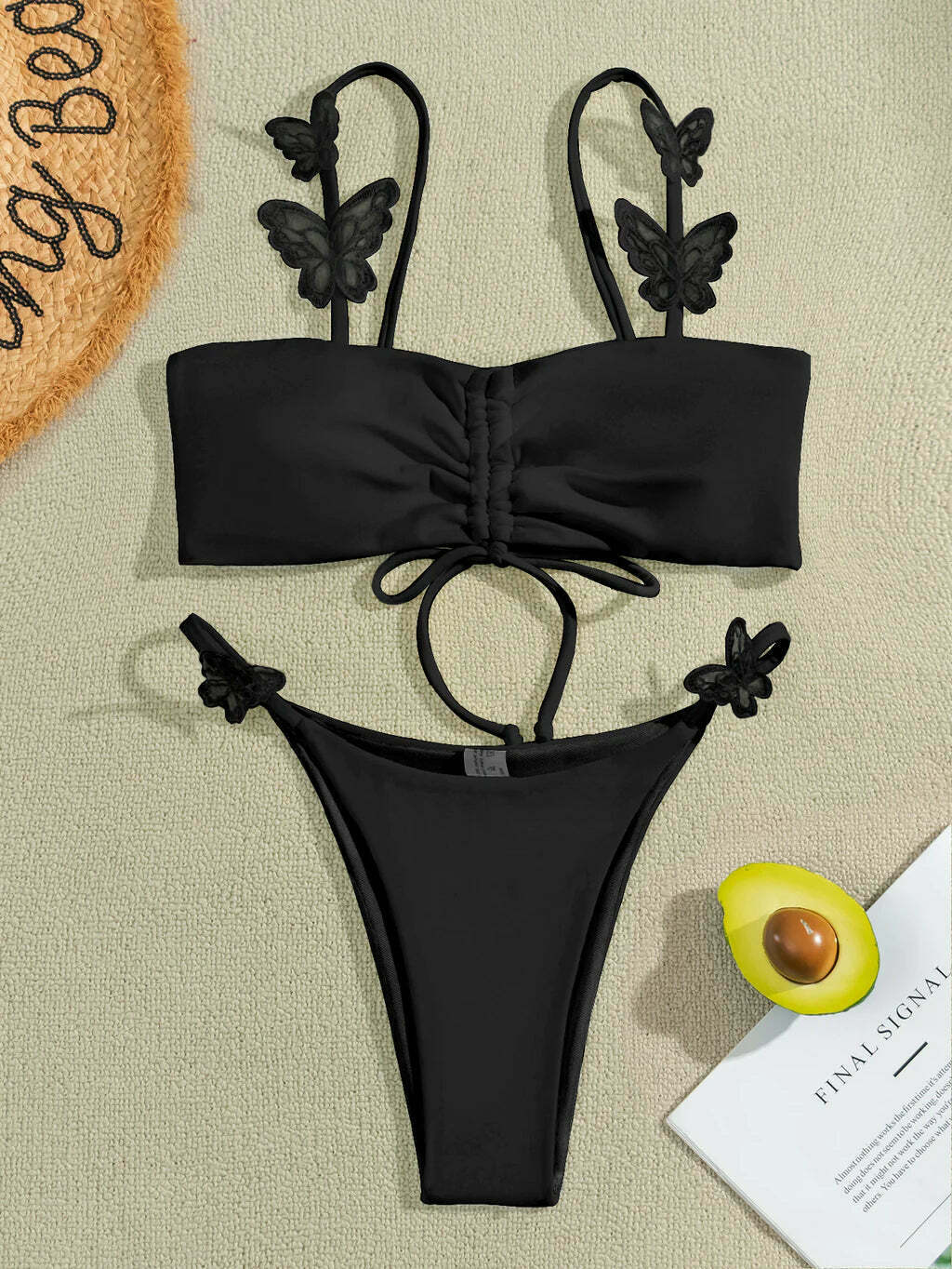 Y2K Aesthetic Solid Color Butterfly Sling Bikini for Niche Women Fashion
