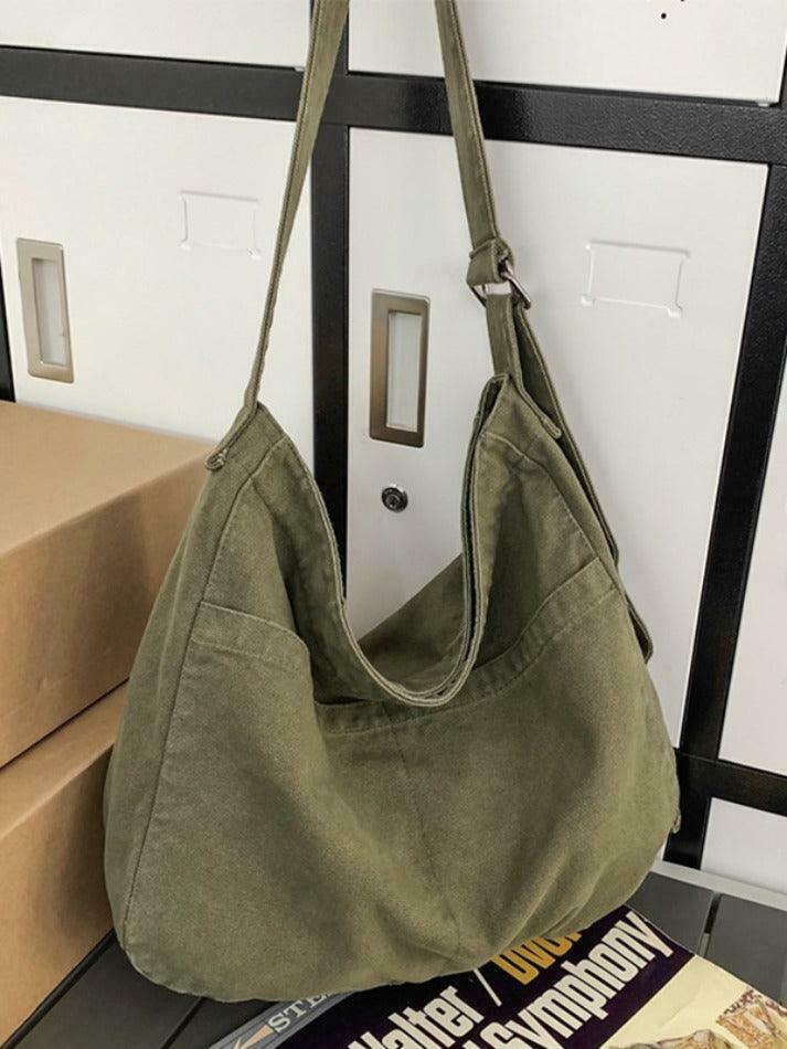 Y2K Aesthetic Solid Color Canvas Crossbody Bag for Women - Coquette & Grunge Style Fashion Accessory