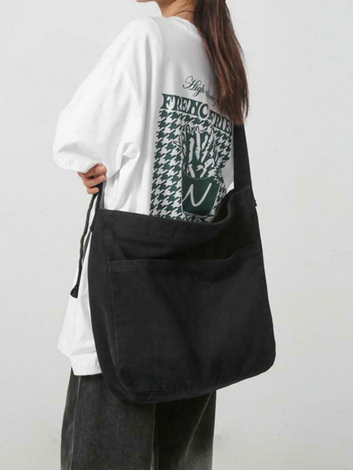 Y2K Aesthetic Solid Color Canvas Crossbody Bag for Women - Coquette & Grunge Style Fashion Accessory