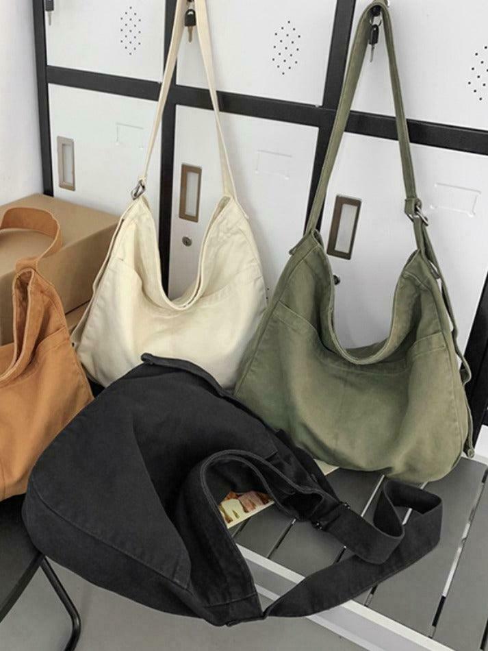 Y2K Aesthetic Solid Color Canvas Crossbody Bag for Women - Coquette & Grunge Style Fashion Accessory