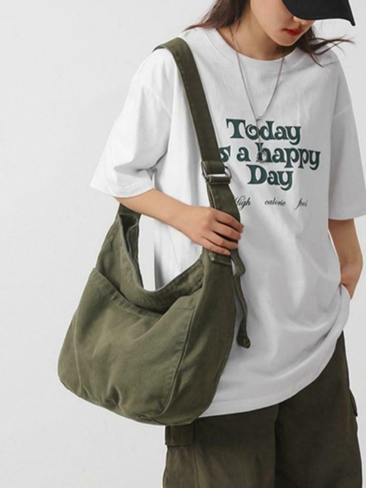 Y2K Aesthetic Solid Color Canvas Crossbody Bag for Women - Coquette & Grunge Style Fashion Accessory