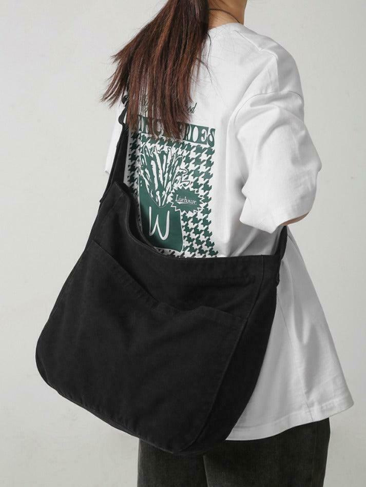 Y2K Aesthetic Solid Color Canvas Crossbody Bag for Women - Coquette & Grunge Style Fashion Accessory