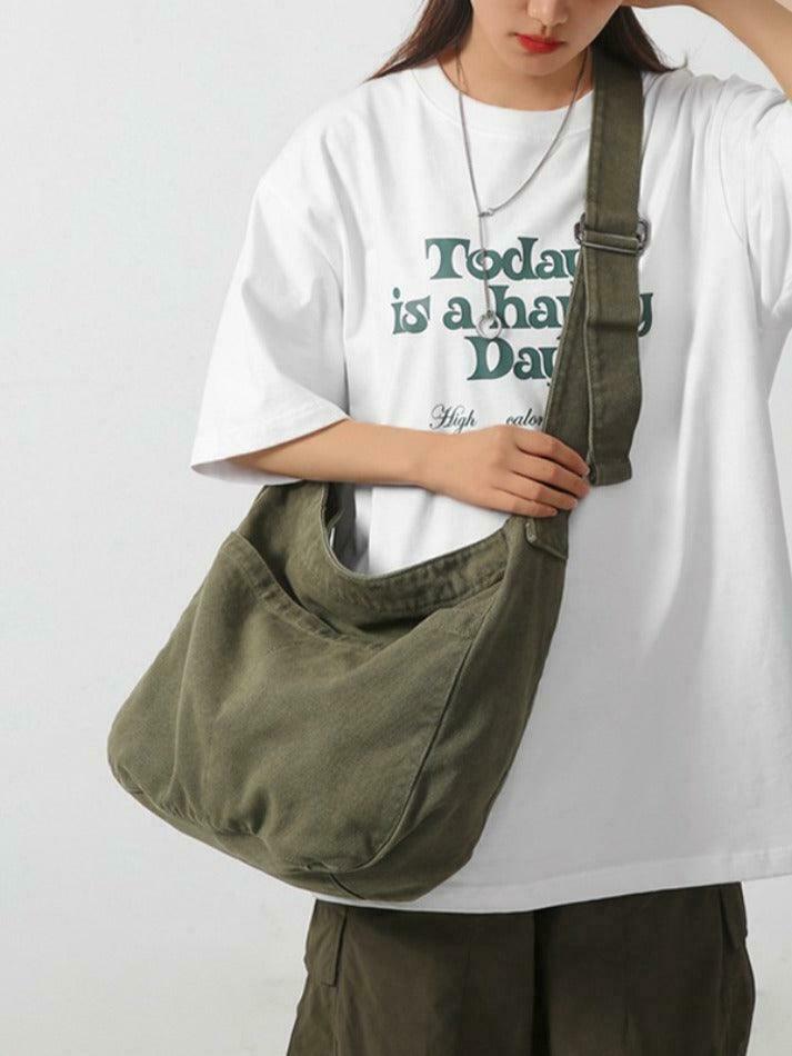 Y2K Aesthetic Solid Color Canvas Crossbody Bag for Women - Coquette & Grunge Style Fashion Accessory