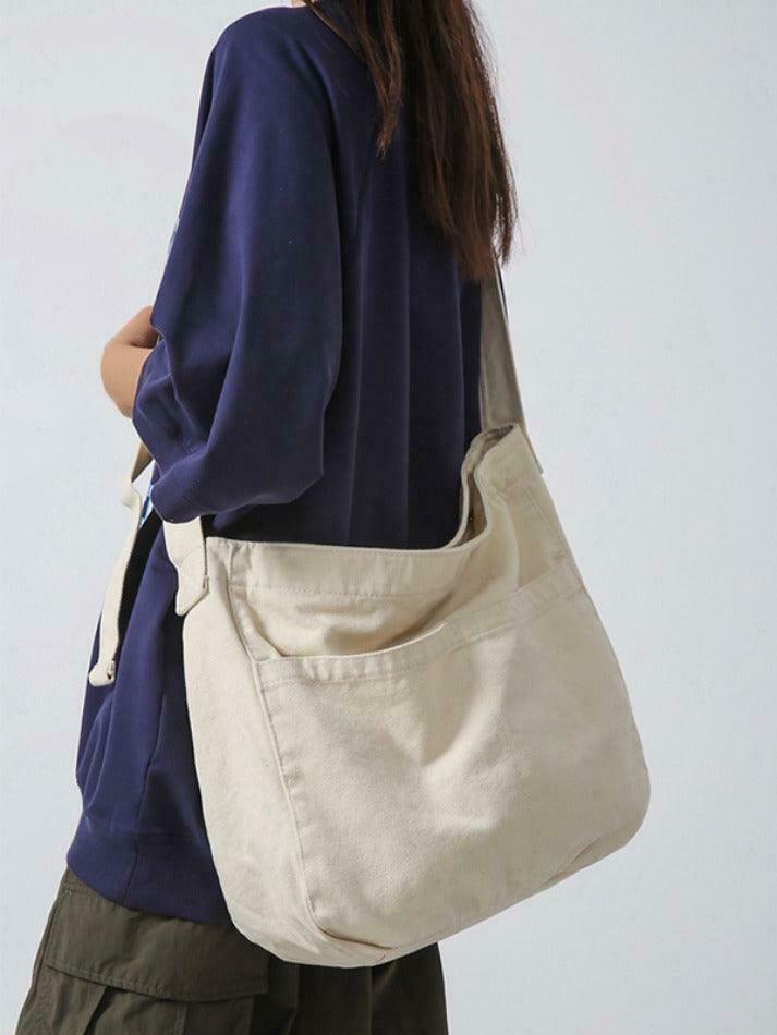 Y2K Aesthetic Solid Color Canvas Crossbody Bag for Women - Coquette & Grunge Style Fashion Accessory