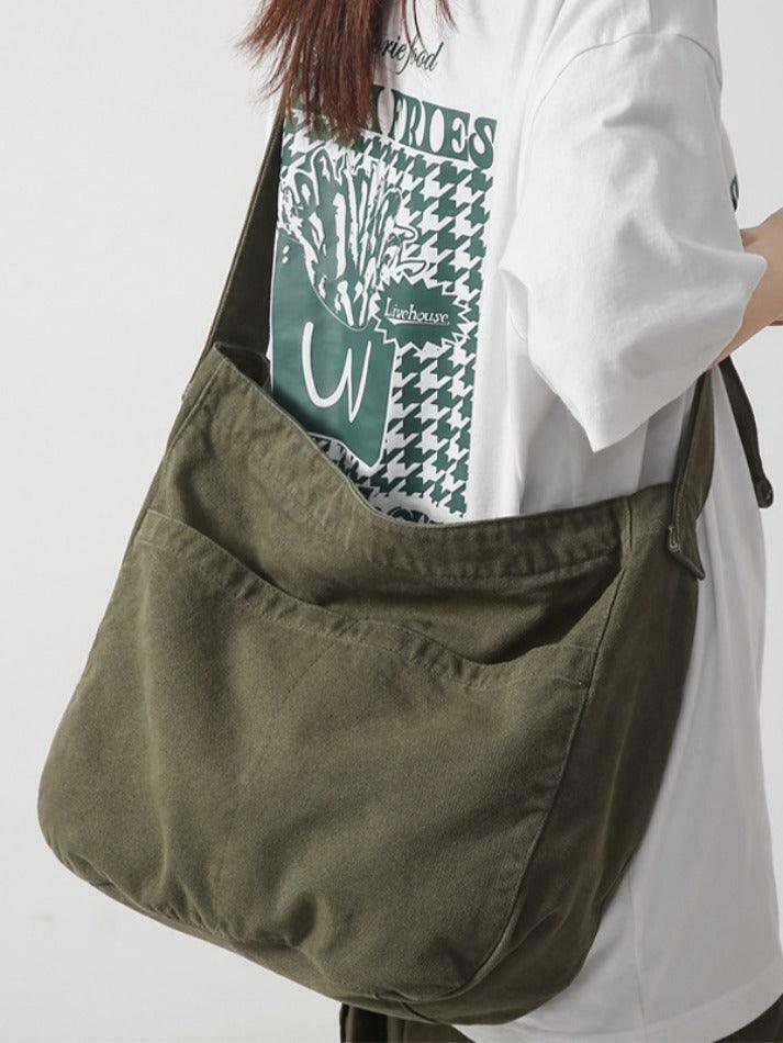 Y2K Aesthetic Solid Color Canvas Crossbody Bag for Women - Coquette & Grunge Style Fashion Accessory