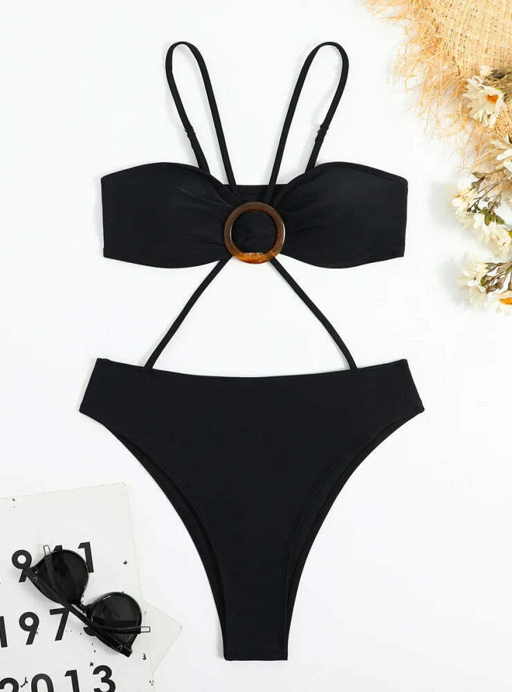 Y2K Aesthetic Solid Color Cross Tied Rope Tube Top Swimsuit