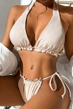 Y2K Aesthetic Solid Color Halter Bikini for Women - Coquette Fashion with Grunge Style and Cute Tops