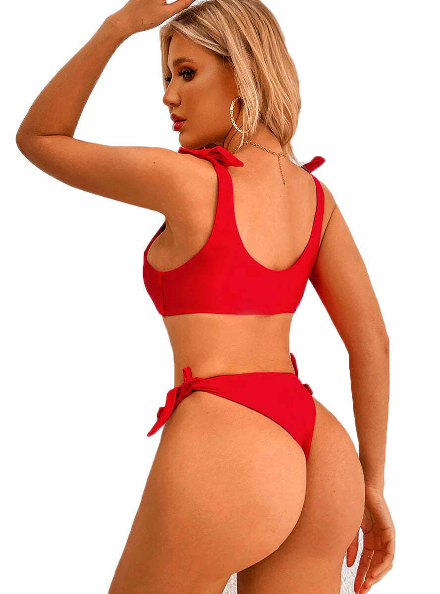 Y2K Aesthetic Solid Color High Waist Sexy Split Bikini