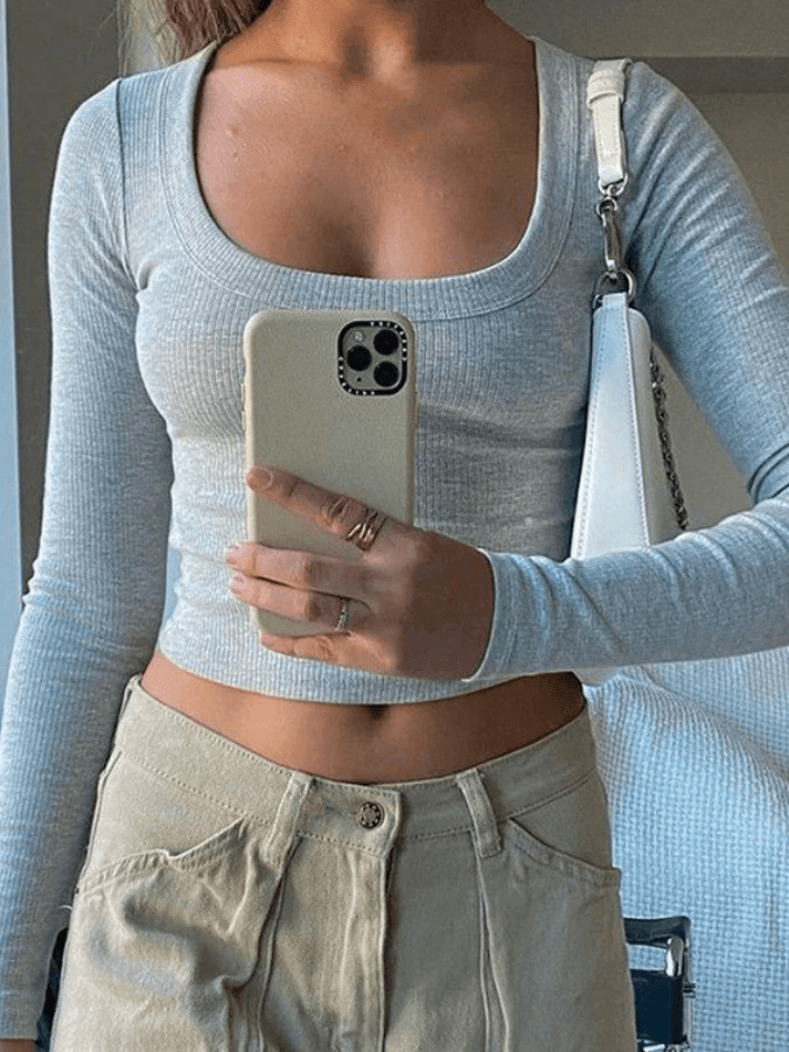 Y2K Aesthetic Solid Color Knit Crop Top - Coquette Style Grunge Fashion - Cute Pastel Goth Outfit