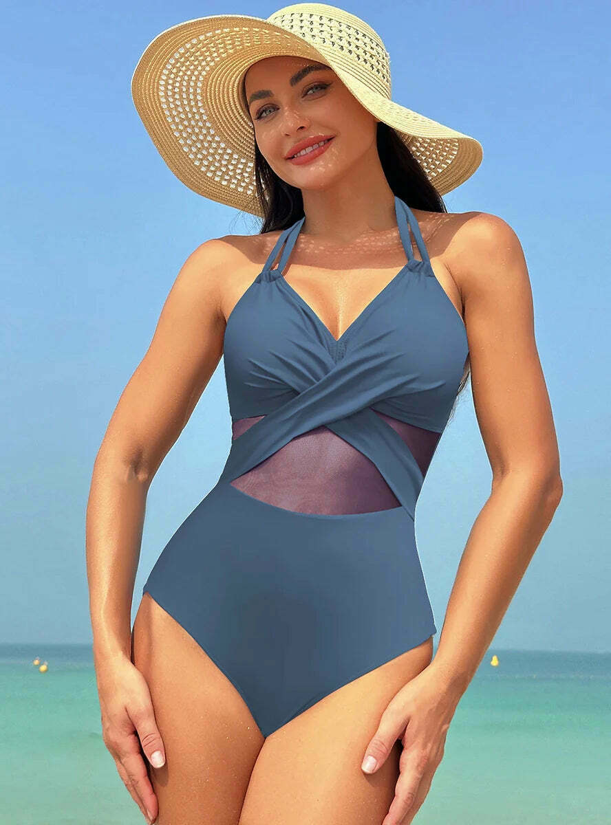 Y2K Aesthetic Solid Color Mesh Bikini Swimsuit - Coquette Style Retro Swimwear