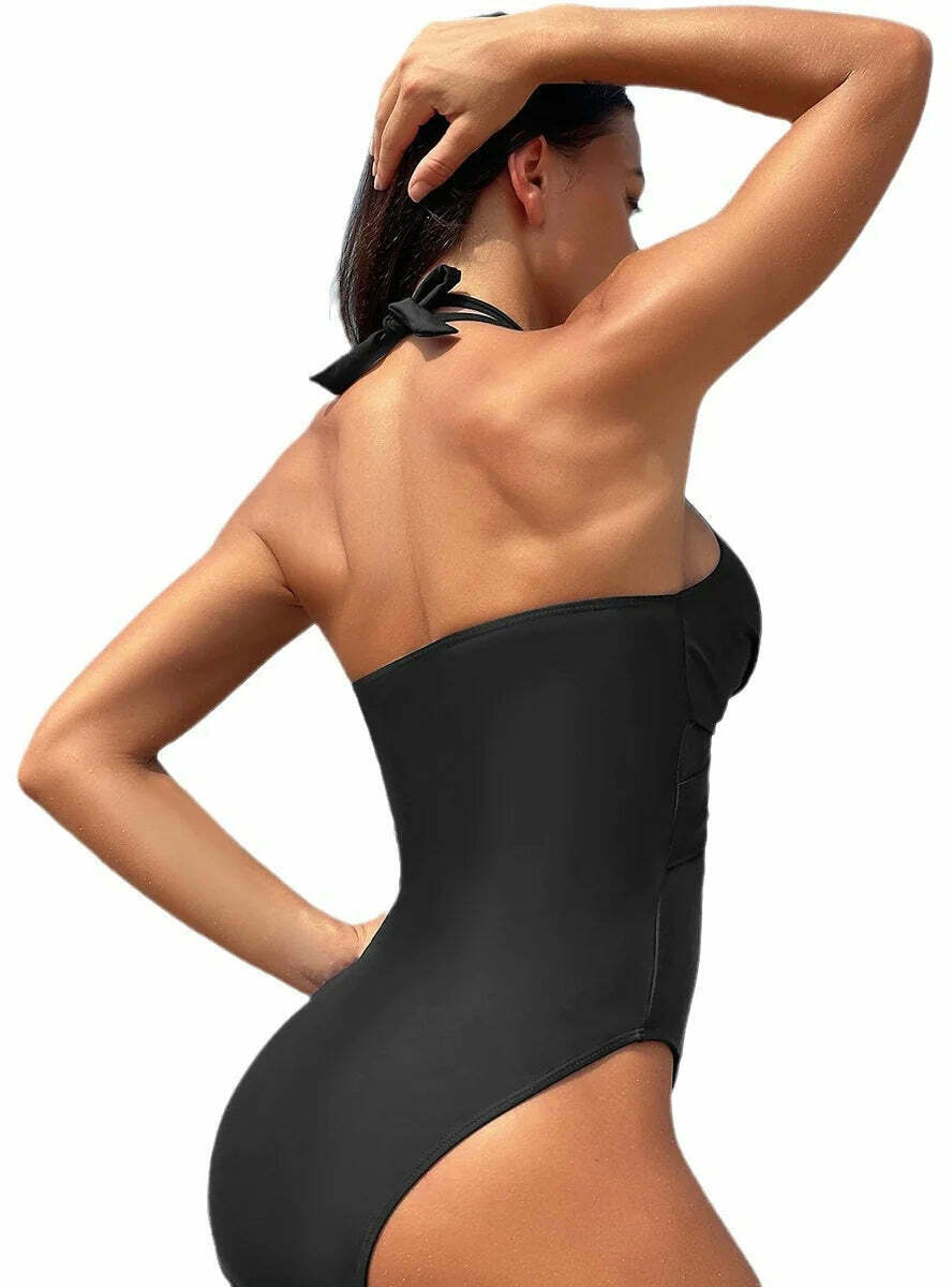 Y2K Aesthetic Solid Color Mesh Bikini Swimsuit - Coquette Style Retro Swimwear