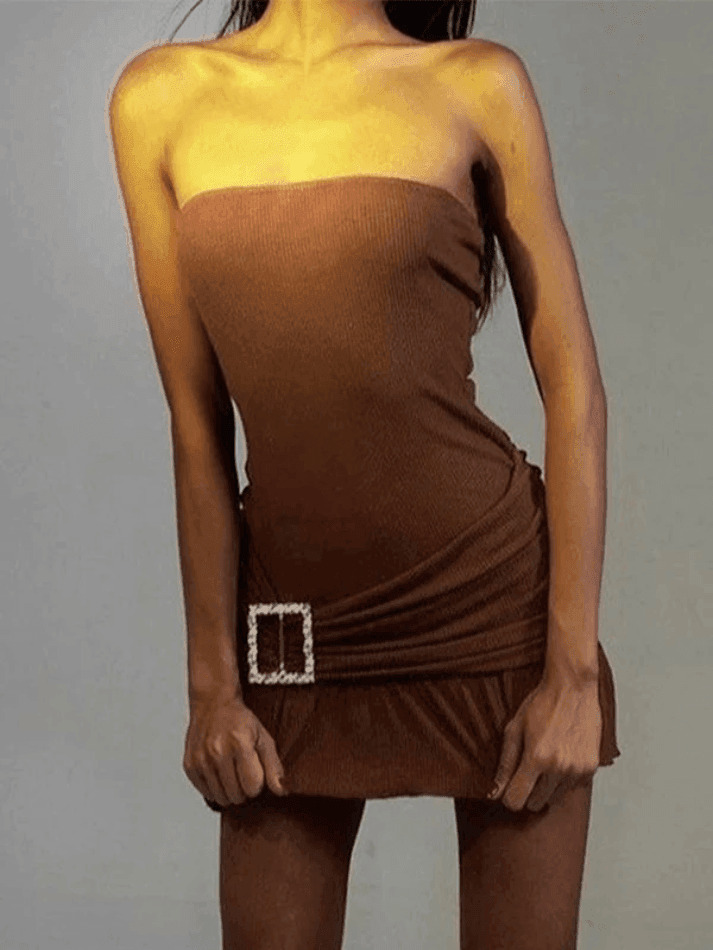 Y2K Aesthetic Solid Color Mini Dress with Slim Neck Wrap - Coquette Style Backless Outfit