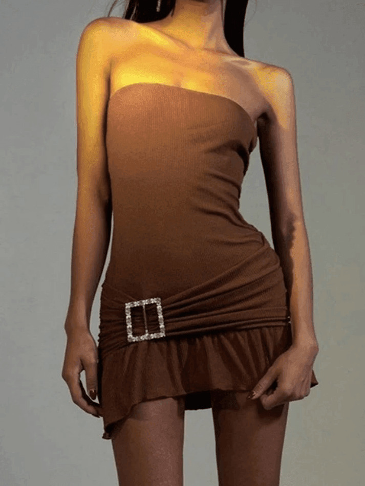 Y2K Aesthetic Solid Color Mini Dress with Slim Neck Wrap - Coquette Style Backless Outfit