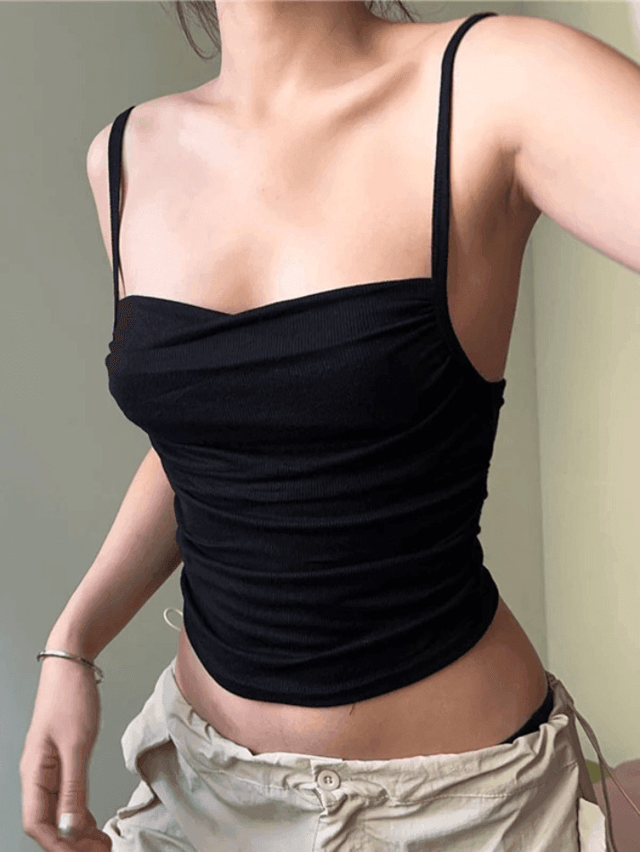Y2K Aesthetic Solid Color Pleated Backless Cami Top for Women - Coquette Style Grunge Fashion