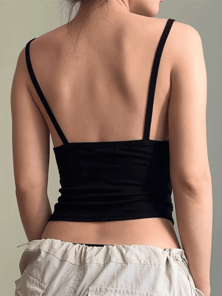 Y2K Aesthetic Solid Color Pleated Backless Cami Top for Women - Coquette Style Grunge Fashion