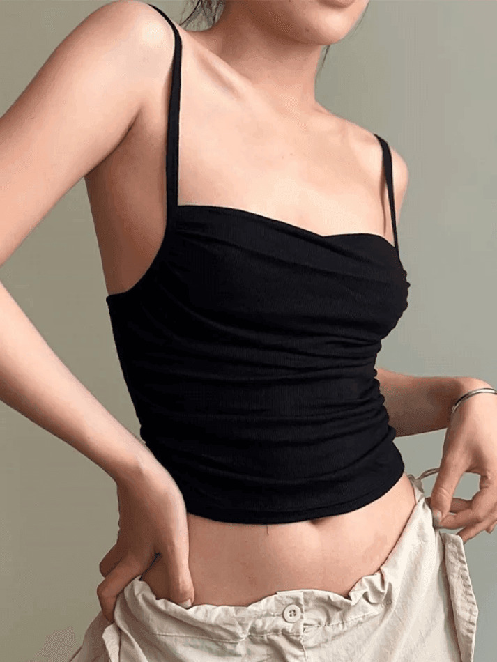 Y2K Aesthetic Solid Color Pleated Backless Cami Top for Women - Coquette Style Grunge Fashion