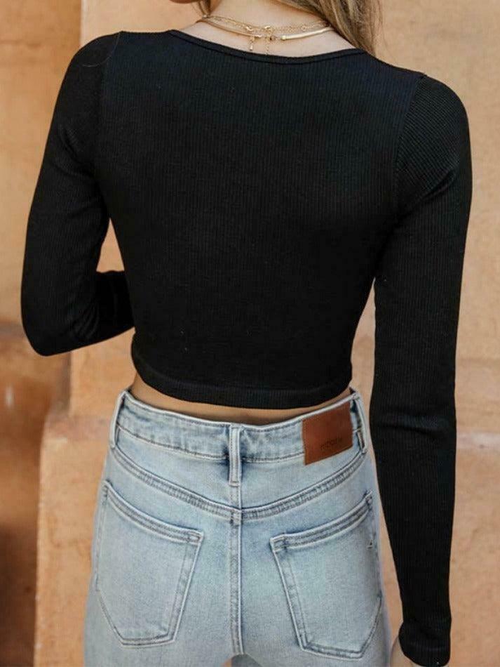 Y2K Aesthetic Solid Color Ribbed V-Neck Long Sleeve Knit Sweater