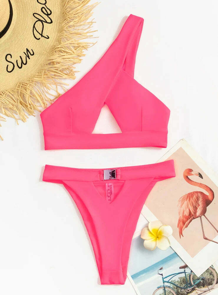 Y2K Aesthetic Solid Color Sexy Split Bikini - Coquette Style Grunge Fashion Women's Swimwear
