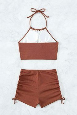 Y2K Aesthetic Solid Color Sling Halter Bikini - Retro Coquette Style for Women's Fashion