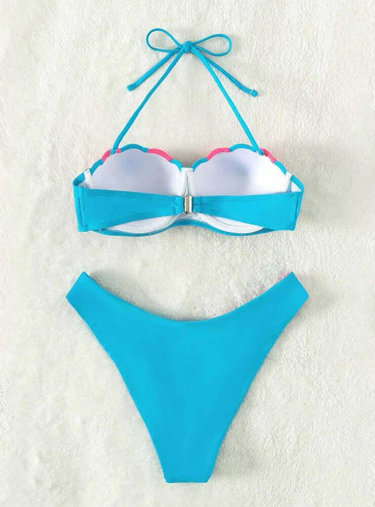 Y2K Aesthetic Solid Color Split Swimsuit with Coquette Style and Grunge Fashion Vibes