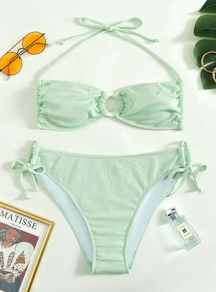 Y2K Aesthetic Solid Color Swimsuit Sexy Bikini for Niche Women Fashion
