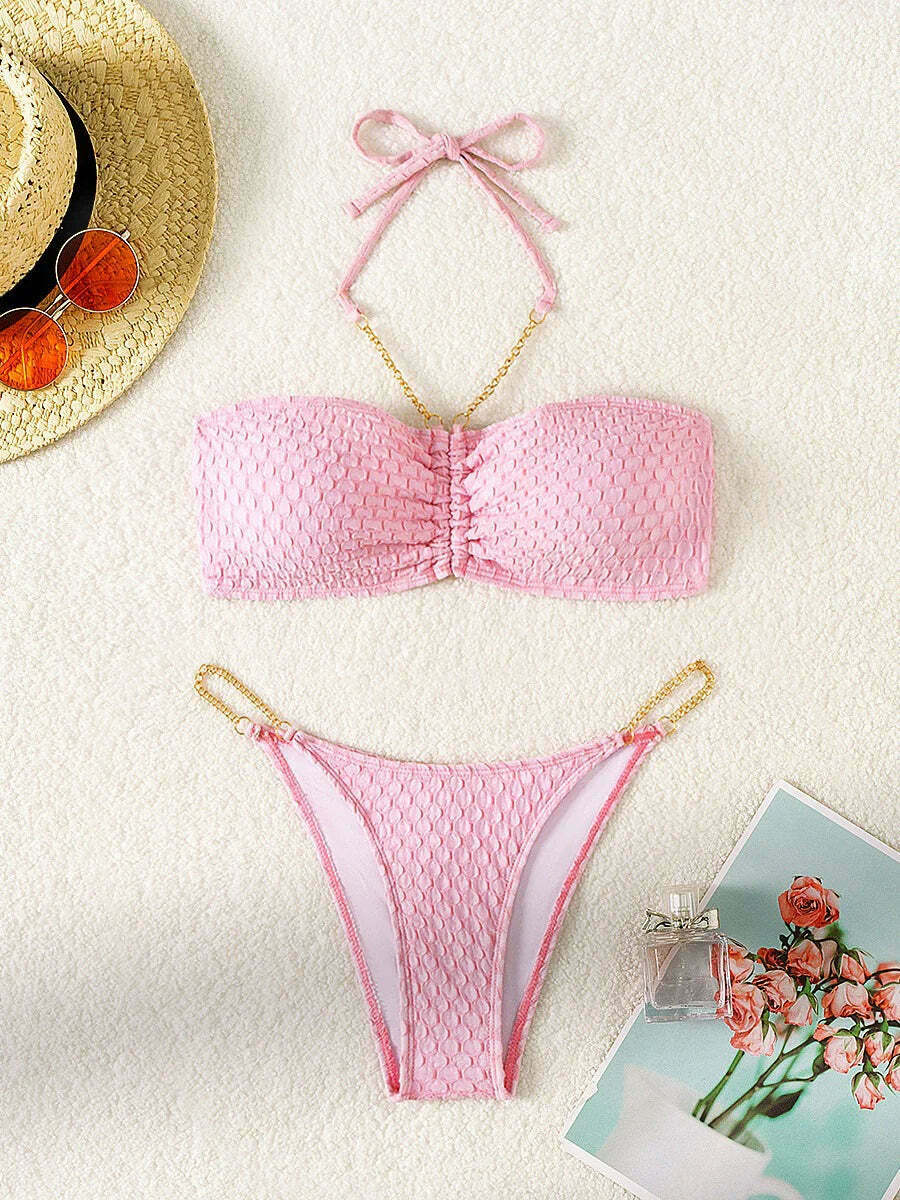 Y2K Aesthetic Solid Metal Chain Bikini - Sexy Tube Top for Women