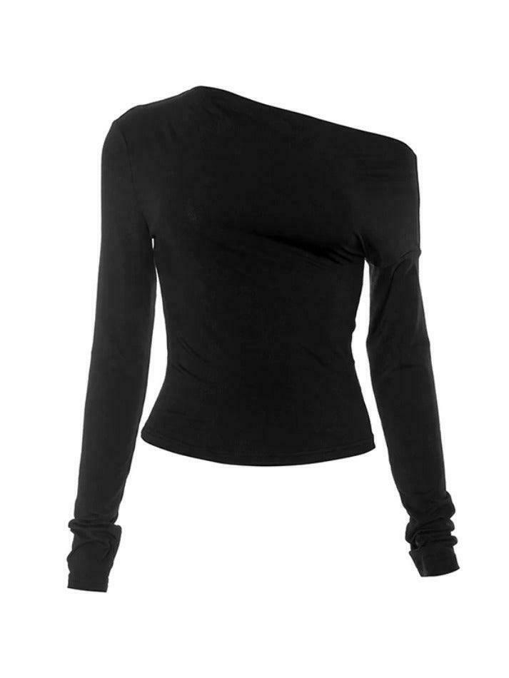 Y2K Aesthetic Solid One Shoulder Long Sleeve Tee for Women - Coquette & Grunge Style Fashion